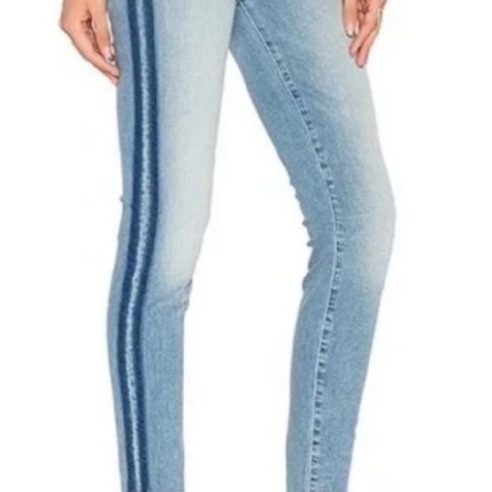 MOTHER Light Blue Skinny Jeans with Dark Blue Stripe